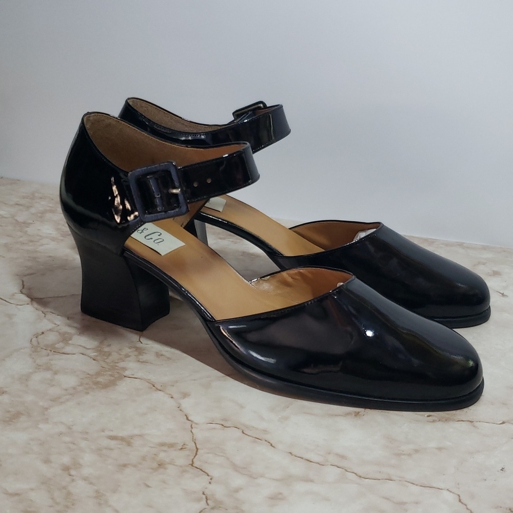 9 & Co. Elegant Black Patent Leather Women's Mary Jane Heels Size 10 - Picture 3 of 7